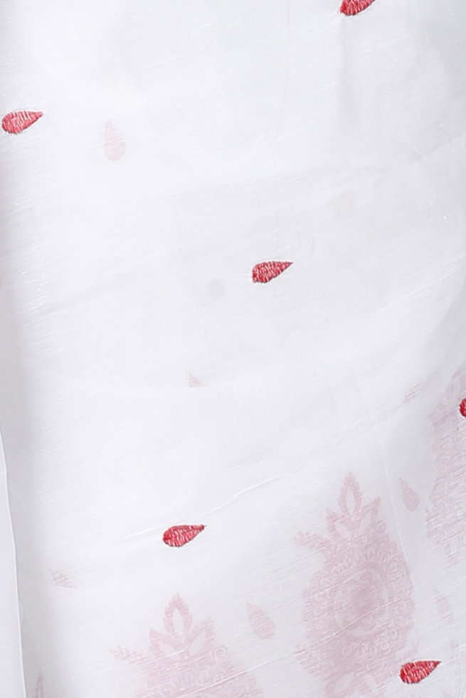 White Blended Cotton Tabu Hand Loom Saree (1242)